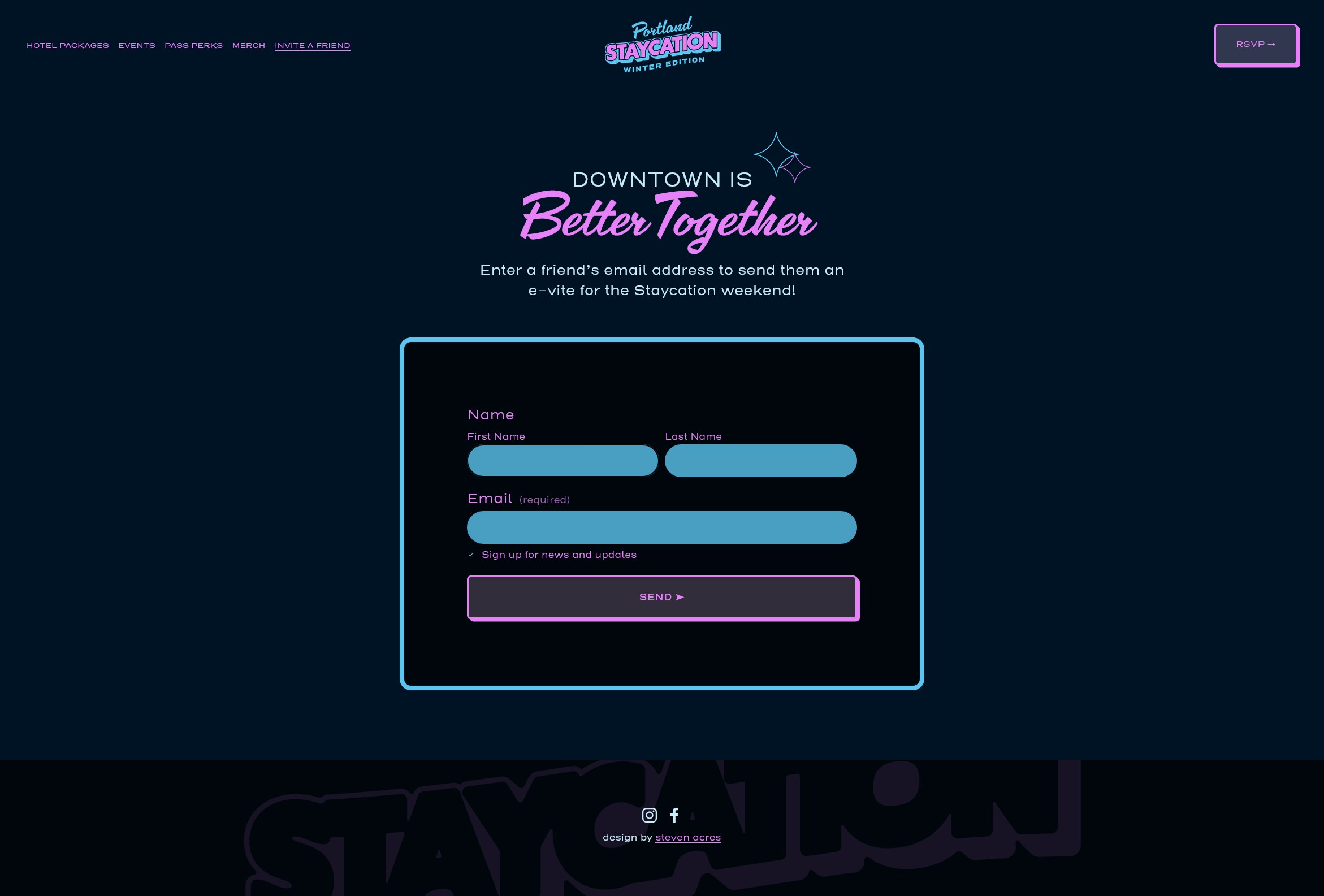 Winter Staycation website — Invite a Friend